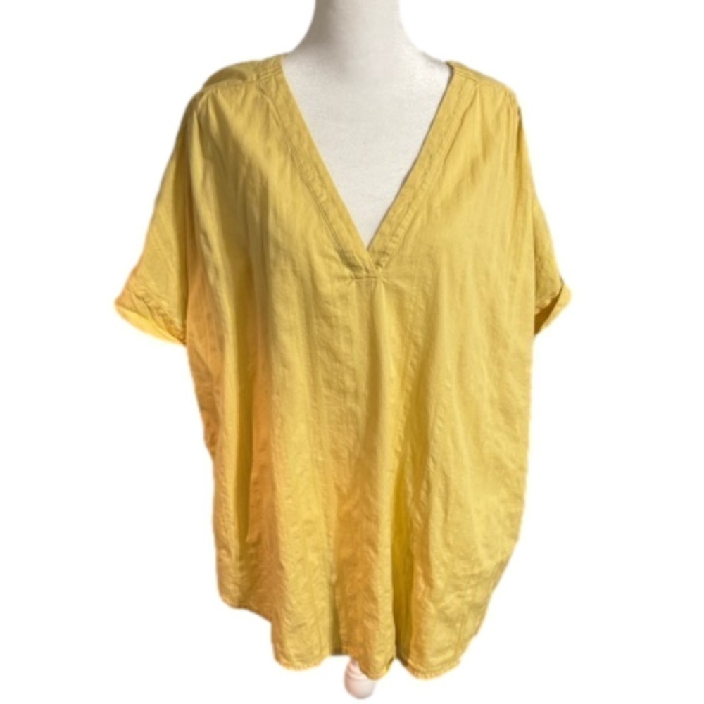 Gap Blouse Yellow Short Sleeve V Neck Preppy Casual Ladies Women Size XXL